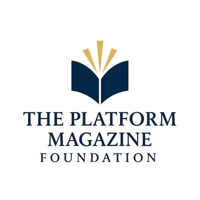 Logo of The Platform Magazine Foundation with an open book and rays.
