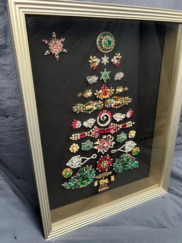 Christmas tree framed jewelry art.