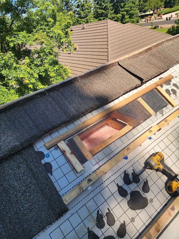 Screen roof vent installation on a stone-coated metal roof in Lathrop, CA.