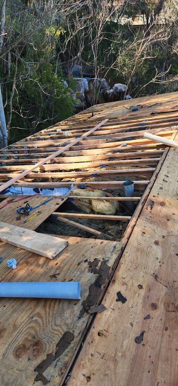 Rotten wood replacement and 3/8 CDX plywood decking installation on a mobile home.