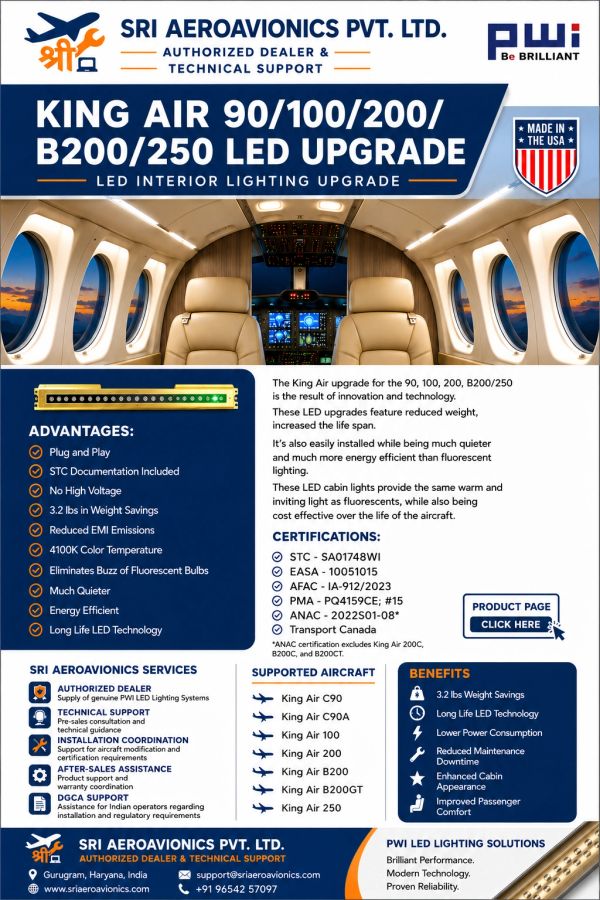 LED upgrade for King Air aircraft interiors by Sri Aeroavionics.