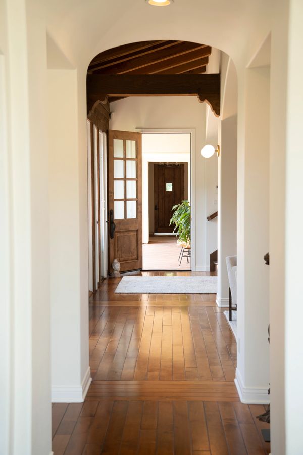 zoomed in image of bright interior hallway within Southern California residence