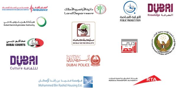 Logos of various Dubai government and public service entities.