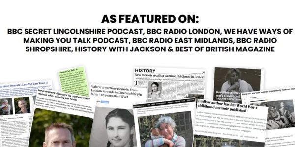 Text and images showcasing media features about wartime memoirs and history.