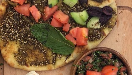 Manouche, Za'atar on a Flat Bread with Tabbouleh