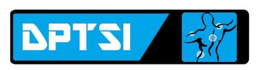 Blue and black DPTSI logo with muscular figure.