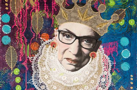 "Judgement Before the Fall," aka "When There are Nine," mixed media on wood panel, 20" x 30"