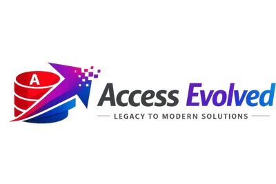 Logo of Access Evolved with a red and blue database icon and a purple arrow.