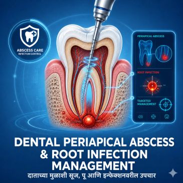 Cross-section tooth illustration showing periapical abscess, root infection and targeted endodontic