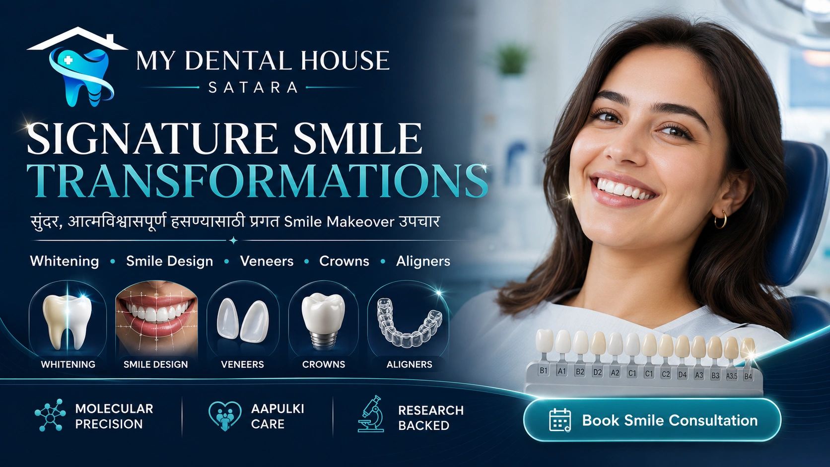 Smile Transformations in Satara with whitening, veneers, crowns, aligners digital smile design