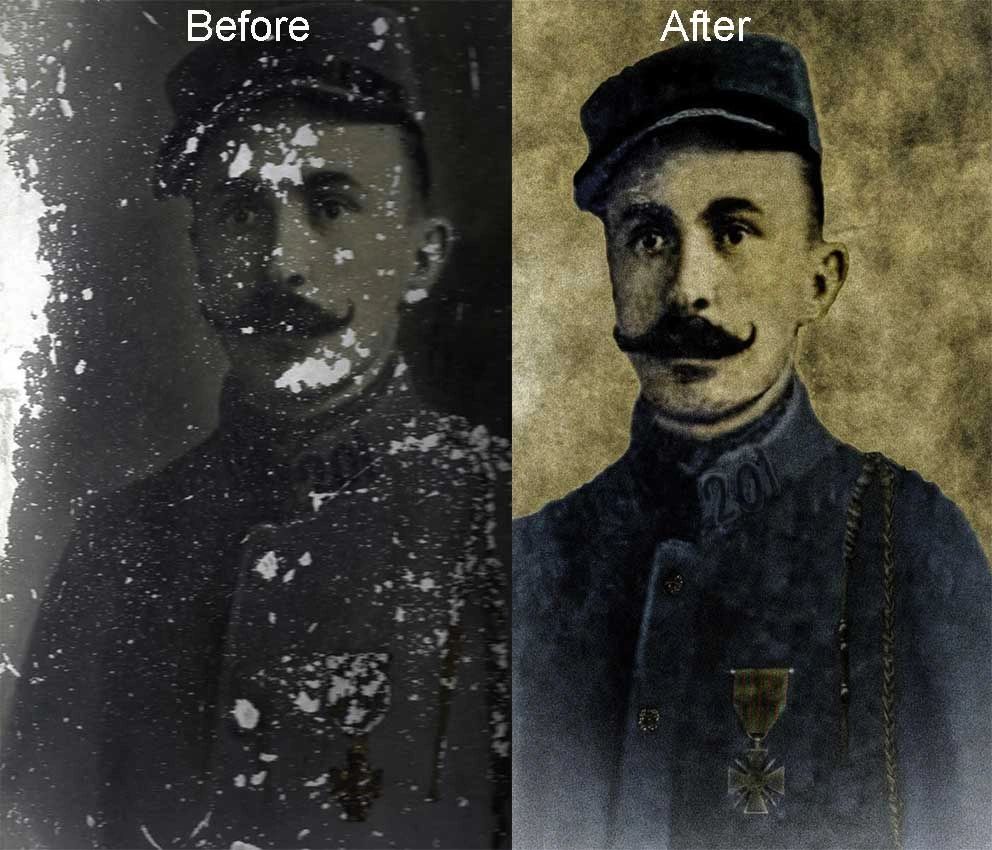 Military man in uniform, photo restoration