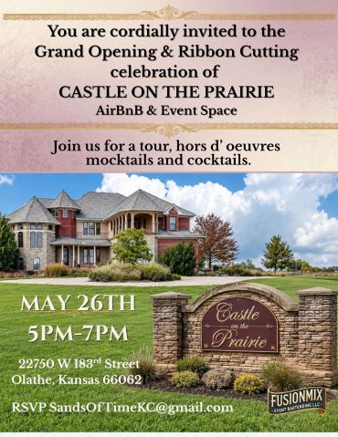 Invitation to Castle on the Prairie grand opening and ribbon cutting event in Olathe, Kansas.
