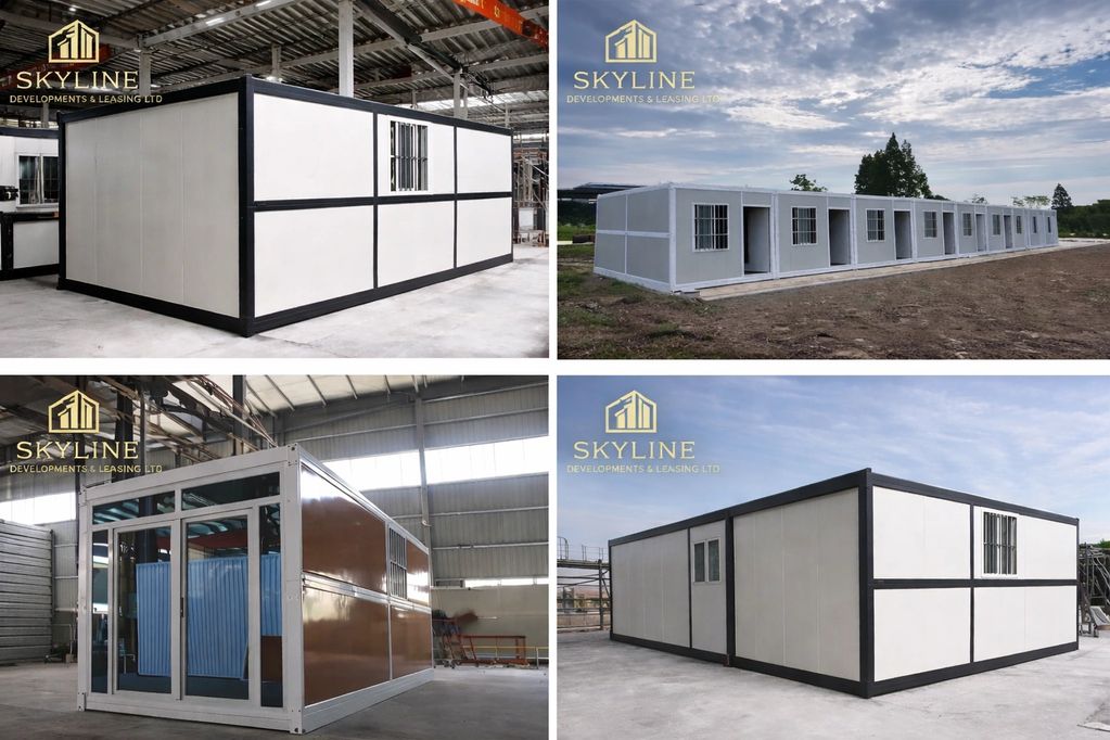 “Modern prefabricated modular building units manufactured by Skyline Developments, suitable for resi