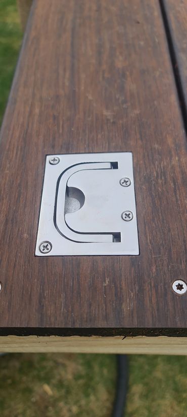 Notched in handles for lift out panels to gain access to pool cover