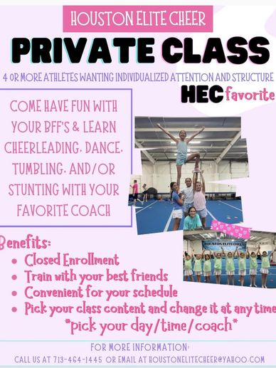 Private Classes poster at Houston Elite Cheer