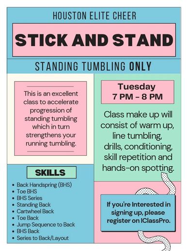 Stick and Stand at Houston Elite Cheer