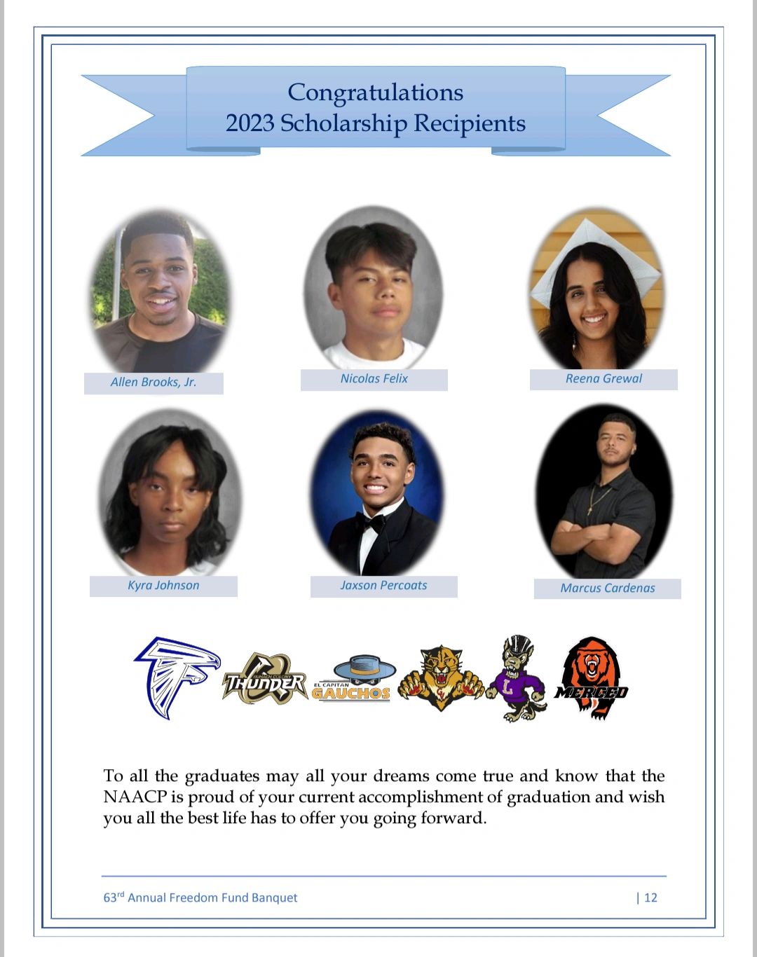 2023 NAACP Merced County Branch Scholarship recipients.