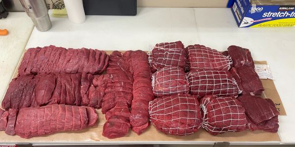 Assorted cuts of raw wild game on a countertop.