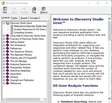 Online help table of contents and topic panes for genetic sequencing software application