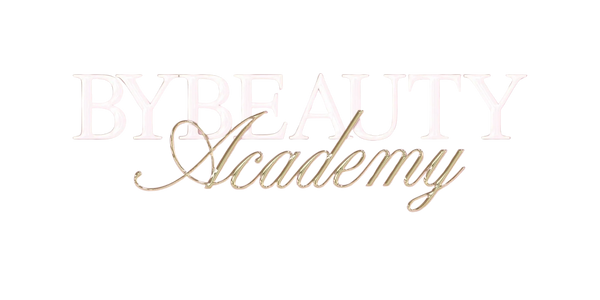Elegant logo of BYBEAUTY Academy with stylish fonts on black background.