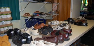 Shoes, Boot, Clothing and more are stored in the clothing closet ready to help those in need.