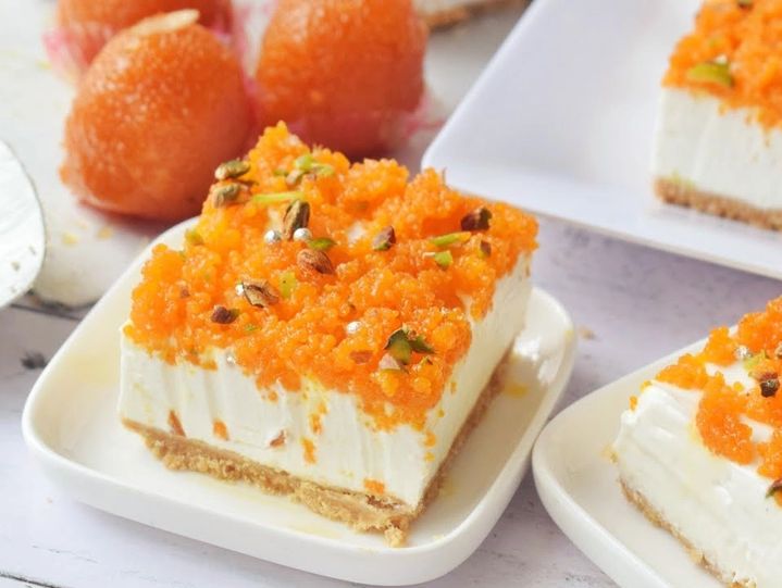 Motti Choor Laddu Cheesecake Bars