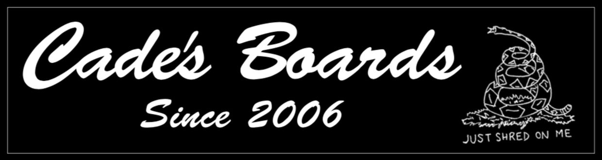 Logo for Cade's Boards since 2006, Skateboards, Longboards, Skate Shoes, Apparel, and Accessories