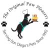 Logo featuring a black dog with a cupcake and text about a pet store.