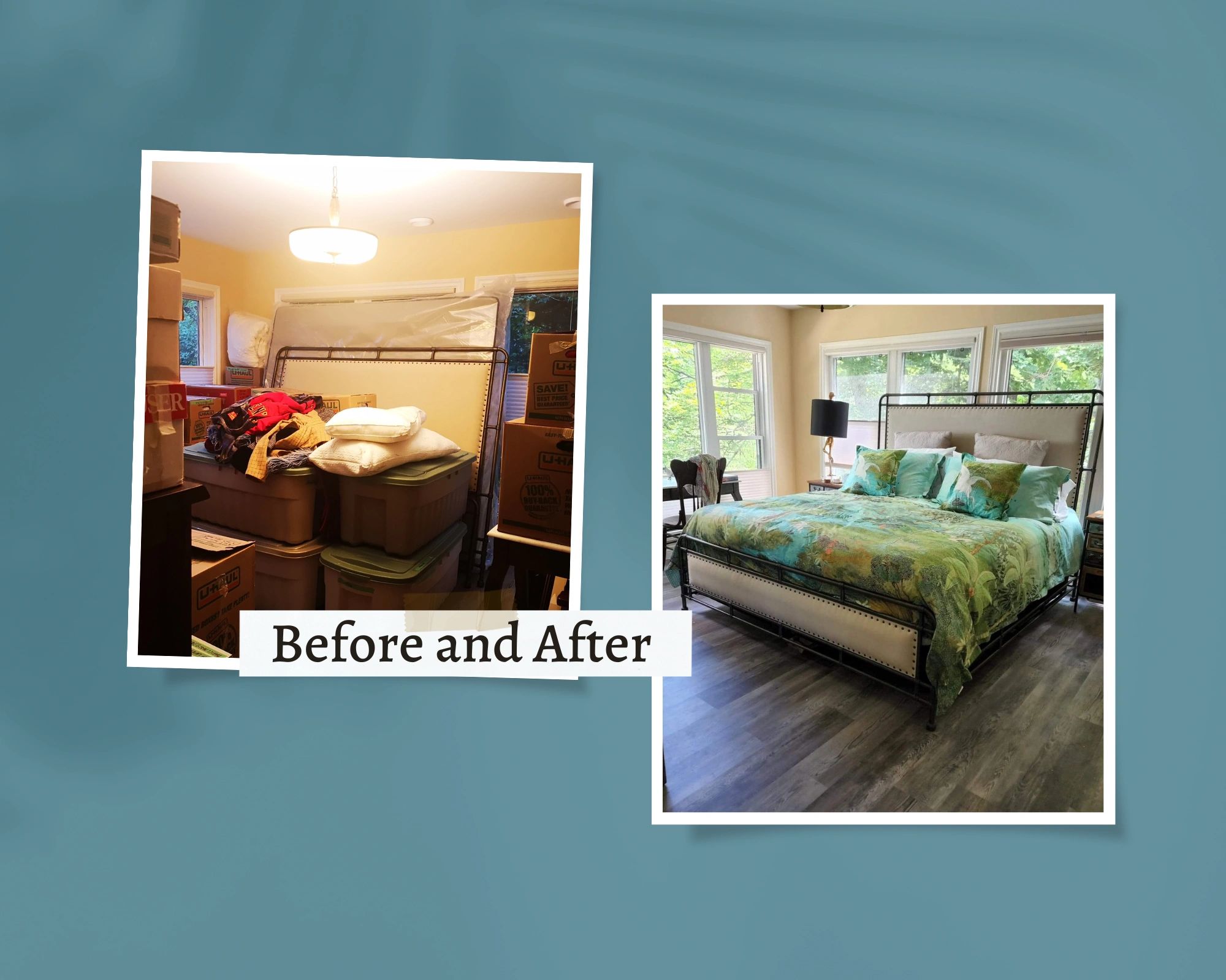 Before and After of Master Bedroom decluttered and organized