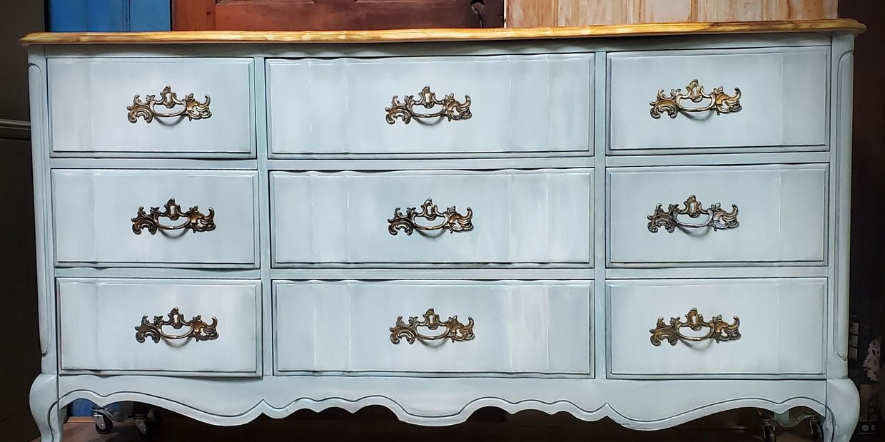 French provincial dresser with custom paitned finish with Dixie Belle Paint