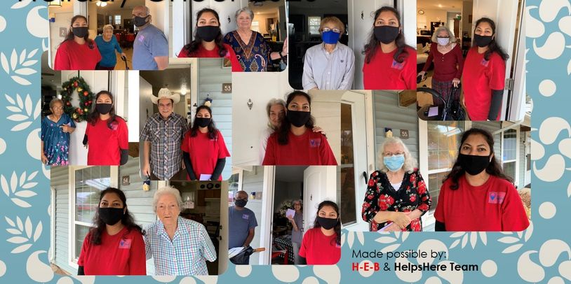 Volunteer with elderly individuals in a community outreach program.
