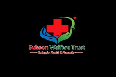 Logo of Sukoon Welfare Trust with a red cross and caring hands.