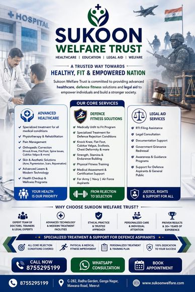 Sukoon Welfare Trust offers healthcare, defence fitness, and legal aid services for a healthy, fit, and empowered nation.