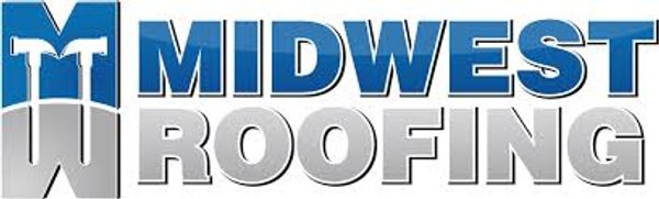 Logo of Midwest Roofing with blue and gray colors.