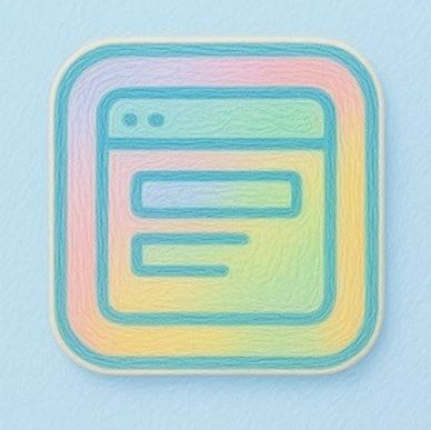 Colorful abstract icon resembling a note or text window on a light blue background.