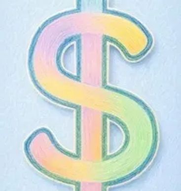 A pastel-colored dollar sign symbol with soft gradient shades.