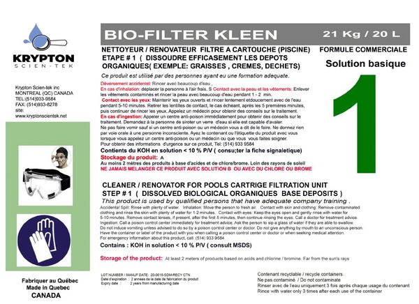 Commercial bio-filter cleaner for pool cartridge filters, removes organic deposits.