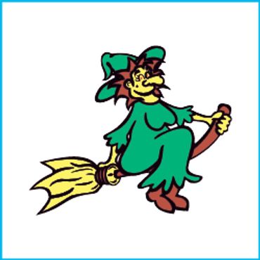 Waterless Tattoo, halloween witch riding broom.