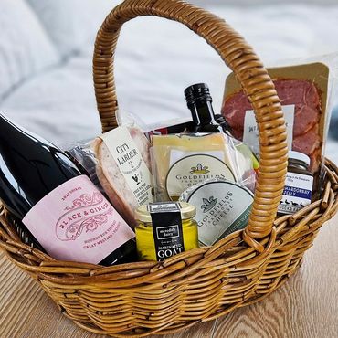 Example of a premium wine and cheese hamper