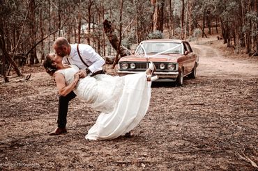 Wedding Photography in Woomargama NSW. Bride and Groom. Ford Falcon XY