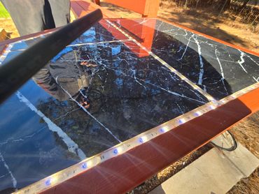 Marble tabletop with solar LED lighting