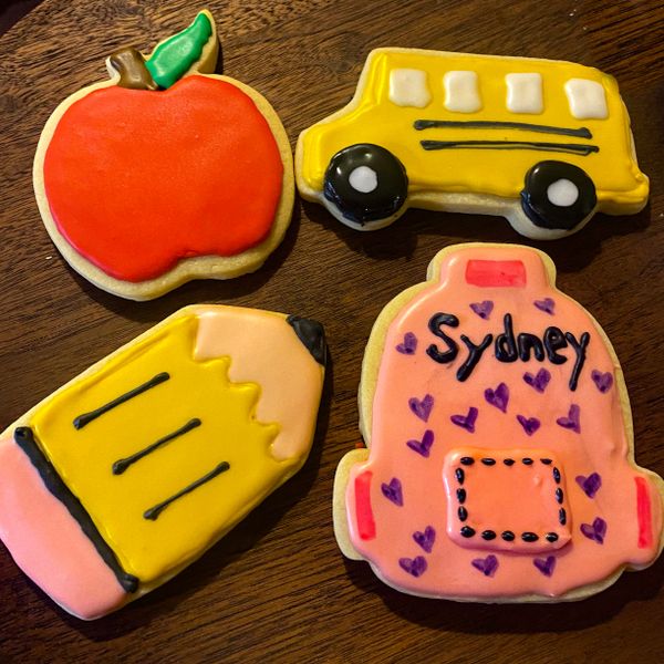 Custom made back to school cookies on the table