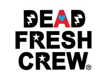 Logo with stylized text saying 'DEAD FRESH CREW' in black and red.