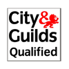 Logo of City & Guilds Qualified with red lion emblem.