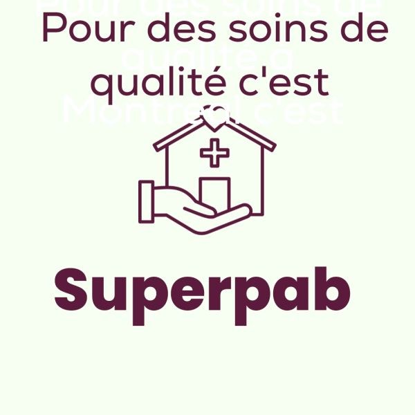 Logo with a hand holding a healthcare building and the text "Pour des soins de qualité c'est Superpab".