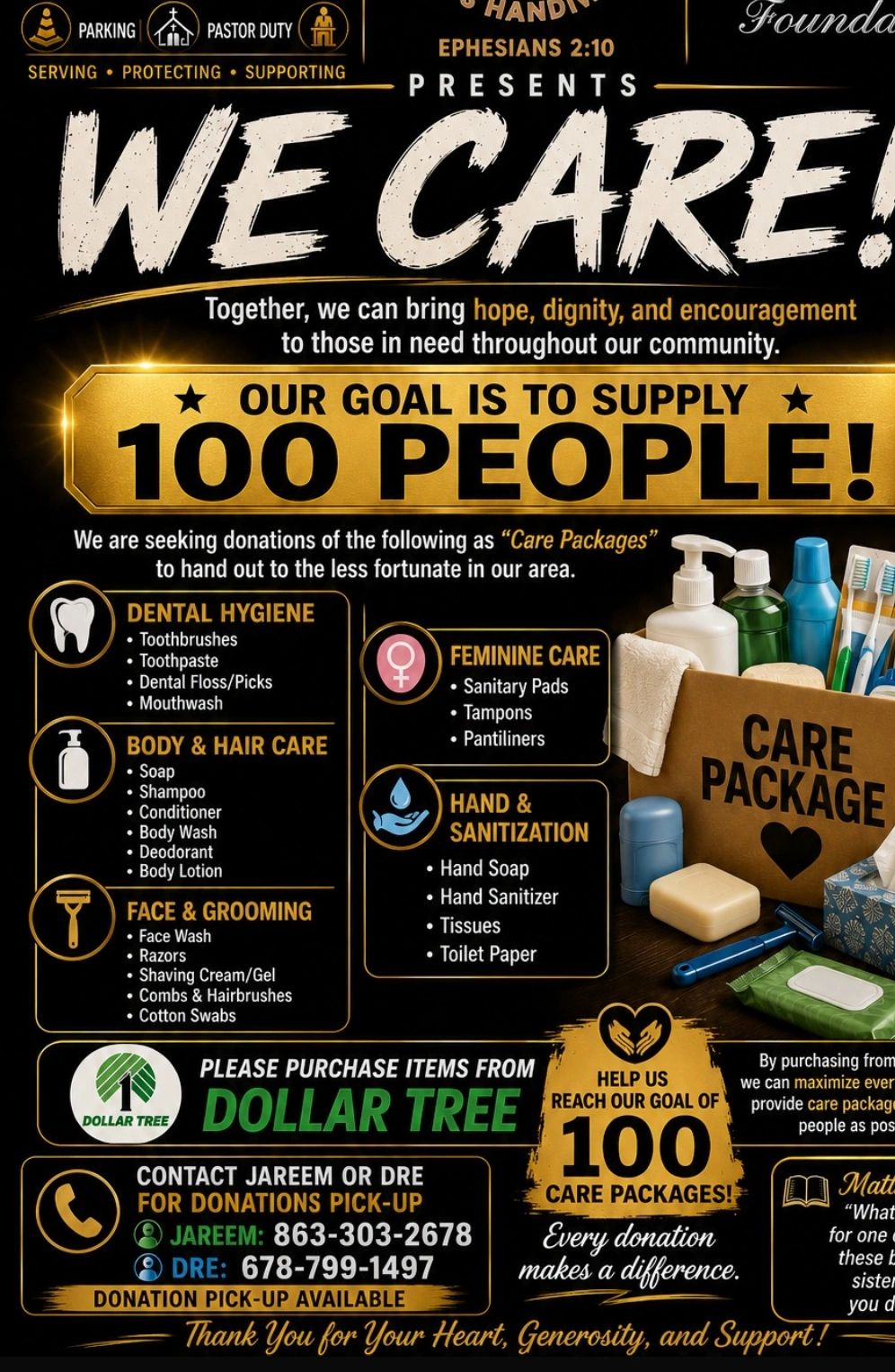 We care, yes we do, we will be giving out care packages to unhouse individuals August 2026