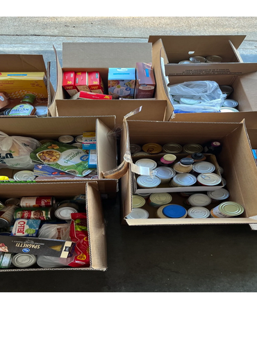 boxes of donated food items