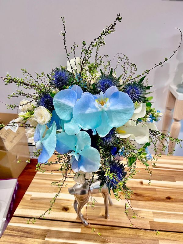 Beautiful arrangement of blue flowers