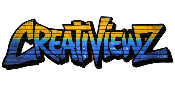 Colorful graffiti art spelling 'CREATNIEWZ' with blue and orange gradient.