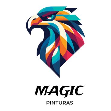 Colorful geometric eagle logo with "Magic Pinturas" text.